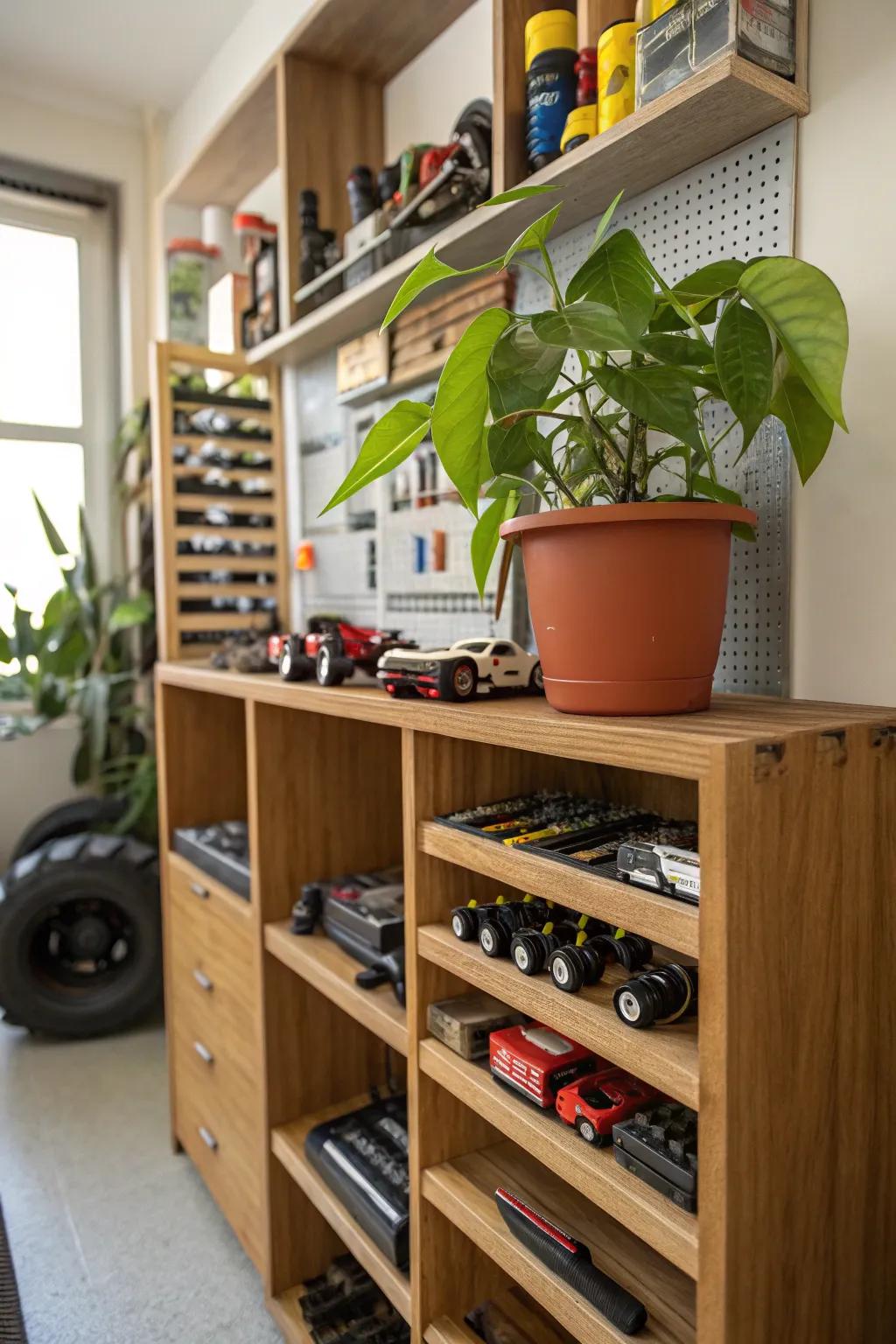 Elevate your RC hobby room with a touch of green for a refreshing and focused workspace.