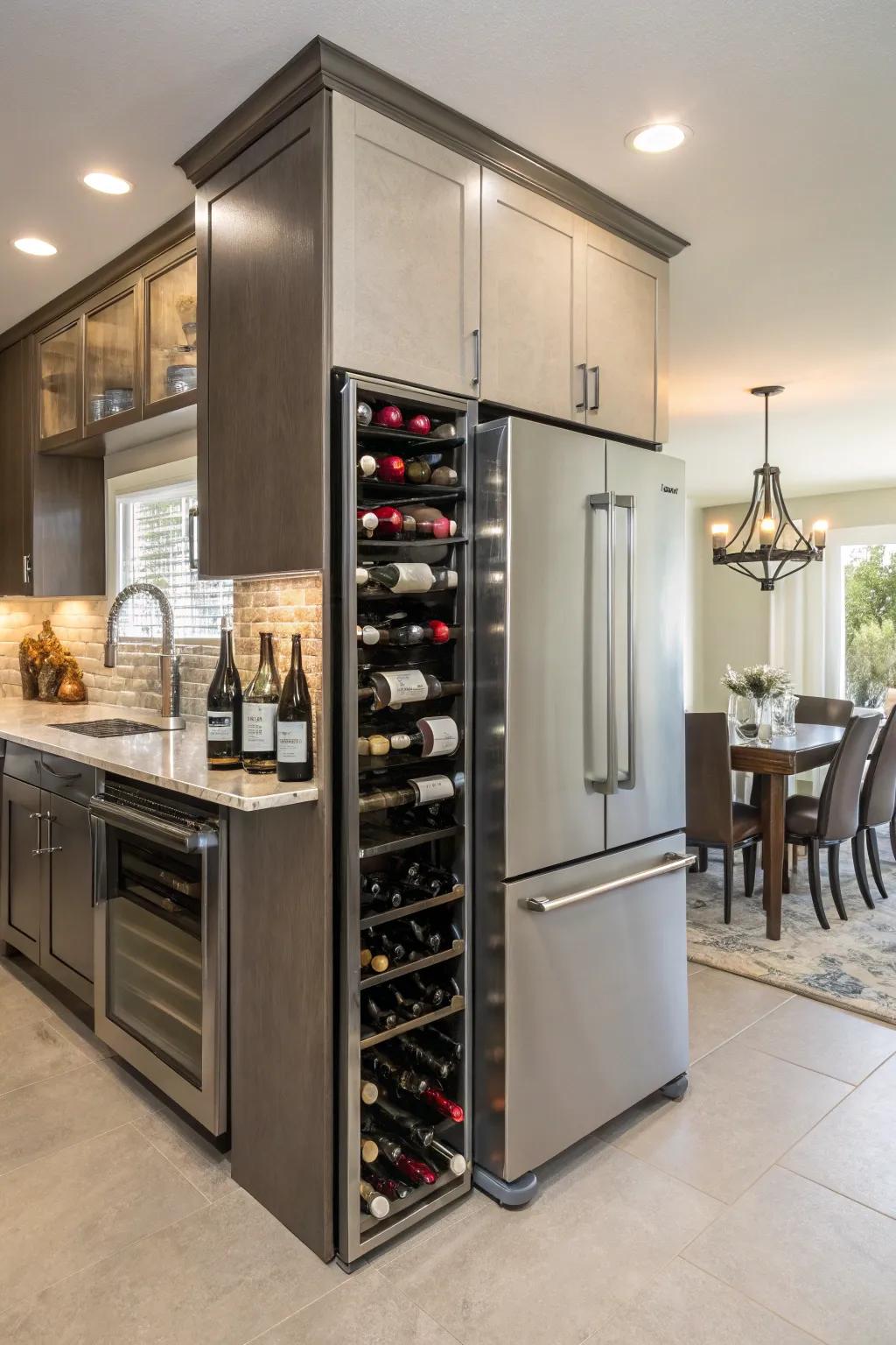 A wine rack adds sophistication and practicality to your kitchen.