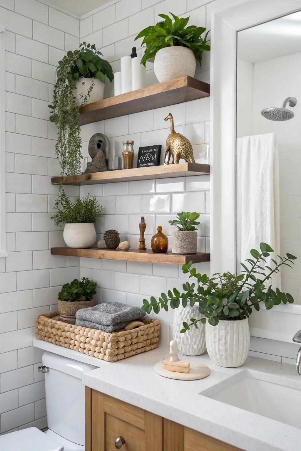 Blend storage with decor for a stylish and functional bathroom.