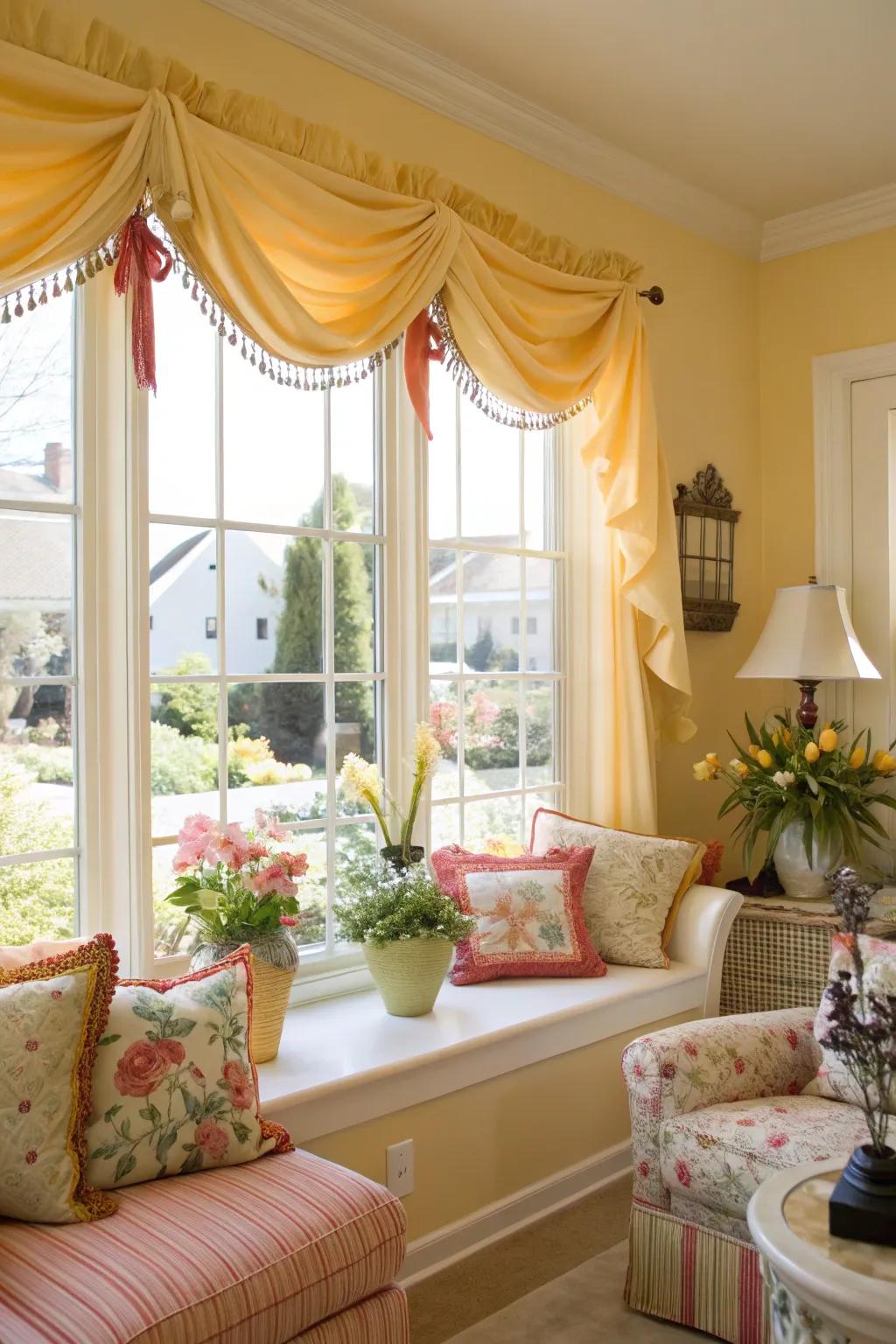 Playful ribbon valance adds color to windows.