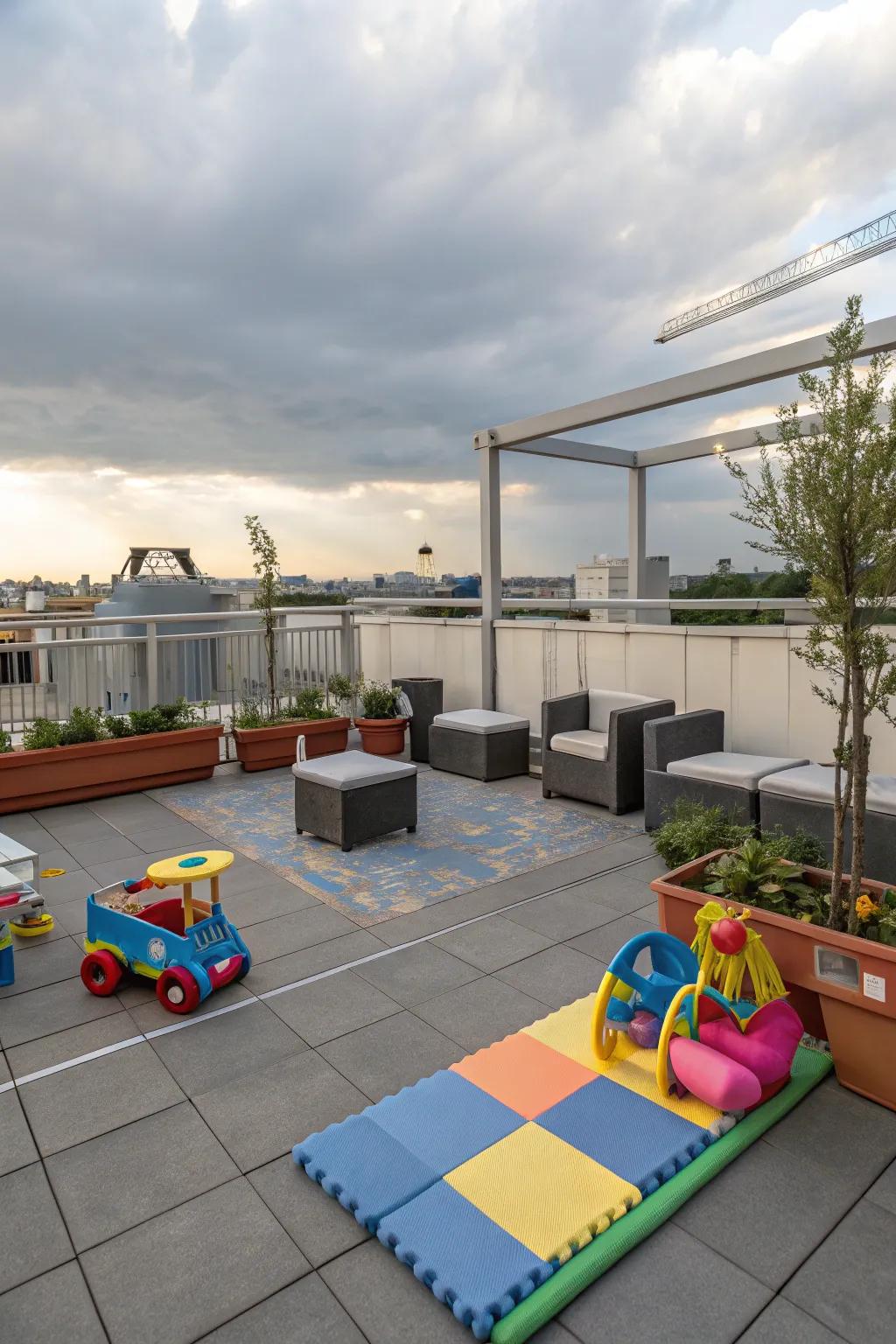 A play area ensures your rooftop is fun and safe for children.