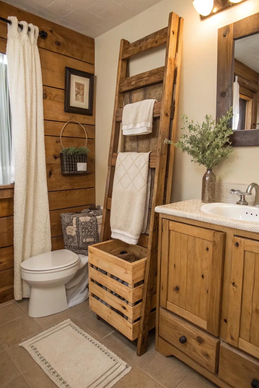 Versatile and stylish: a wooden crate towel rack.