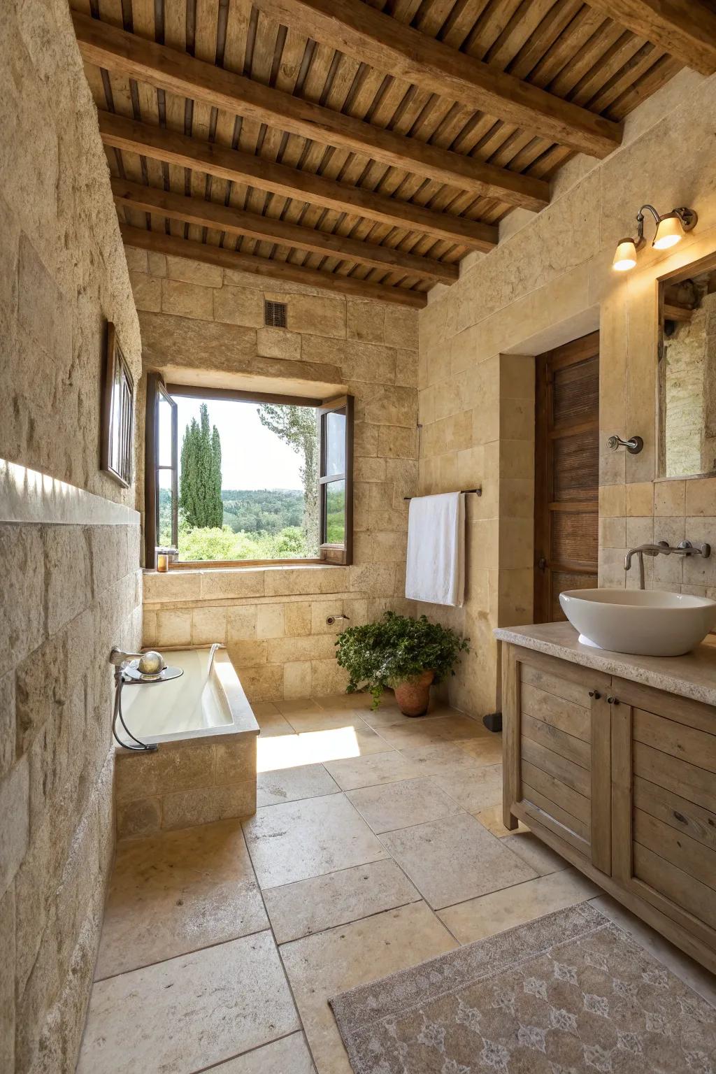 A neutral palette complements the natural tones of travertine beautifully.