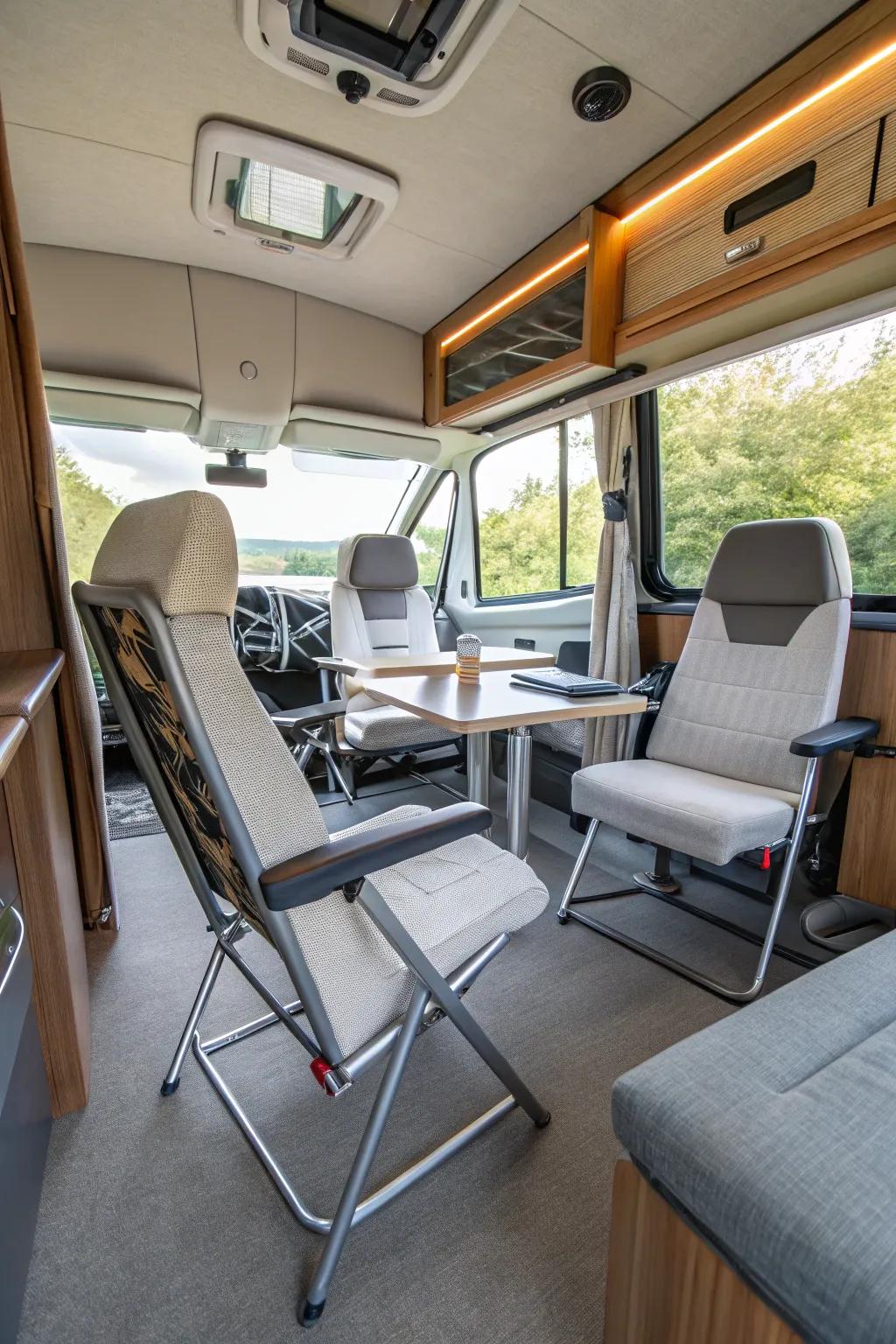 Foldable chairs offer convenient seating options for hosting in your RV.