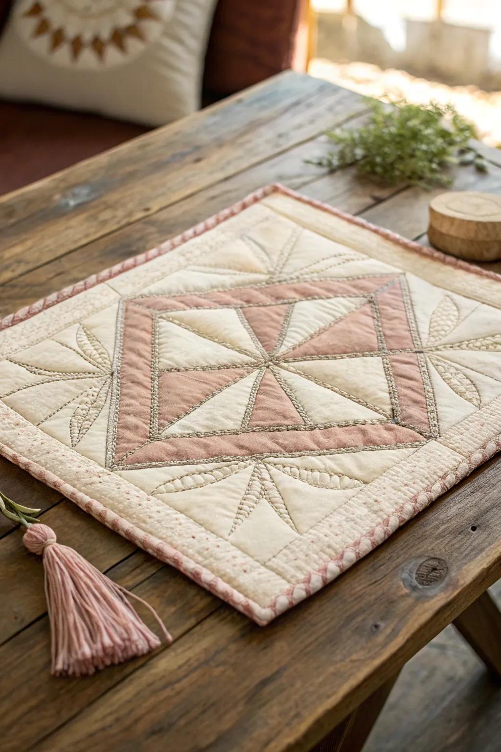 Stitch your story: A minimalist quilt square inspired by Samson's journey, perfect for a cozy crafting session.