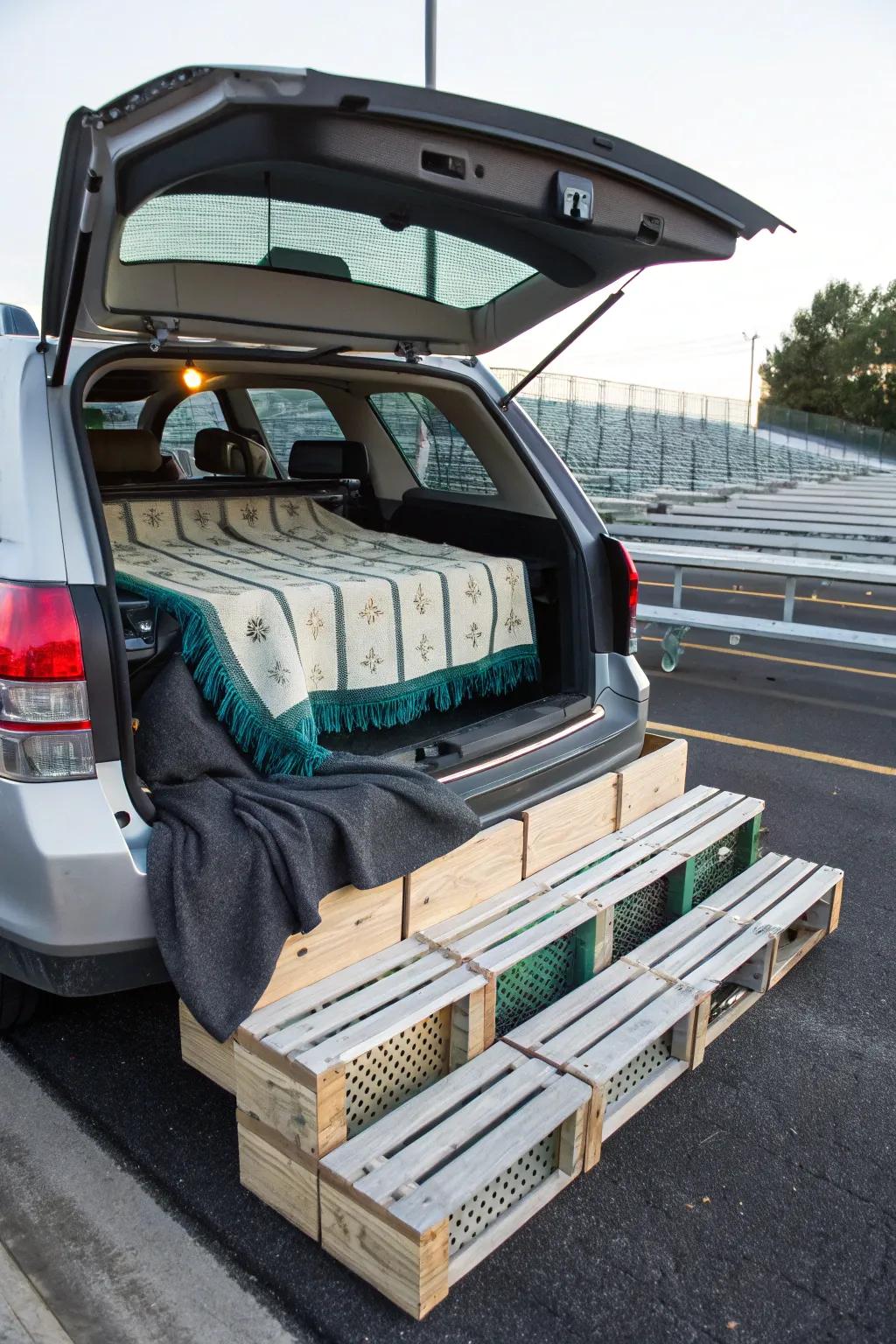 DIY bleacher seating adds a stadium feel to your sandlot-themed trunk.