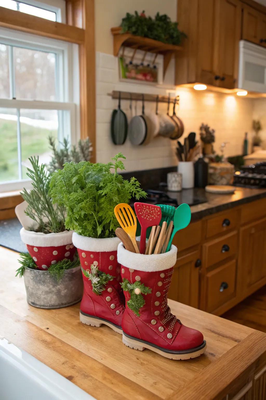 Bring festive cheer to your kitchen with Santa boots.