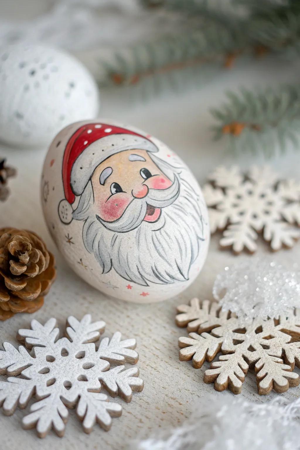 Embrace the joy of winter with a charming Santa surrounded by snowflakes, a perfect blend of festive cheer and minimalist elegance.