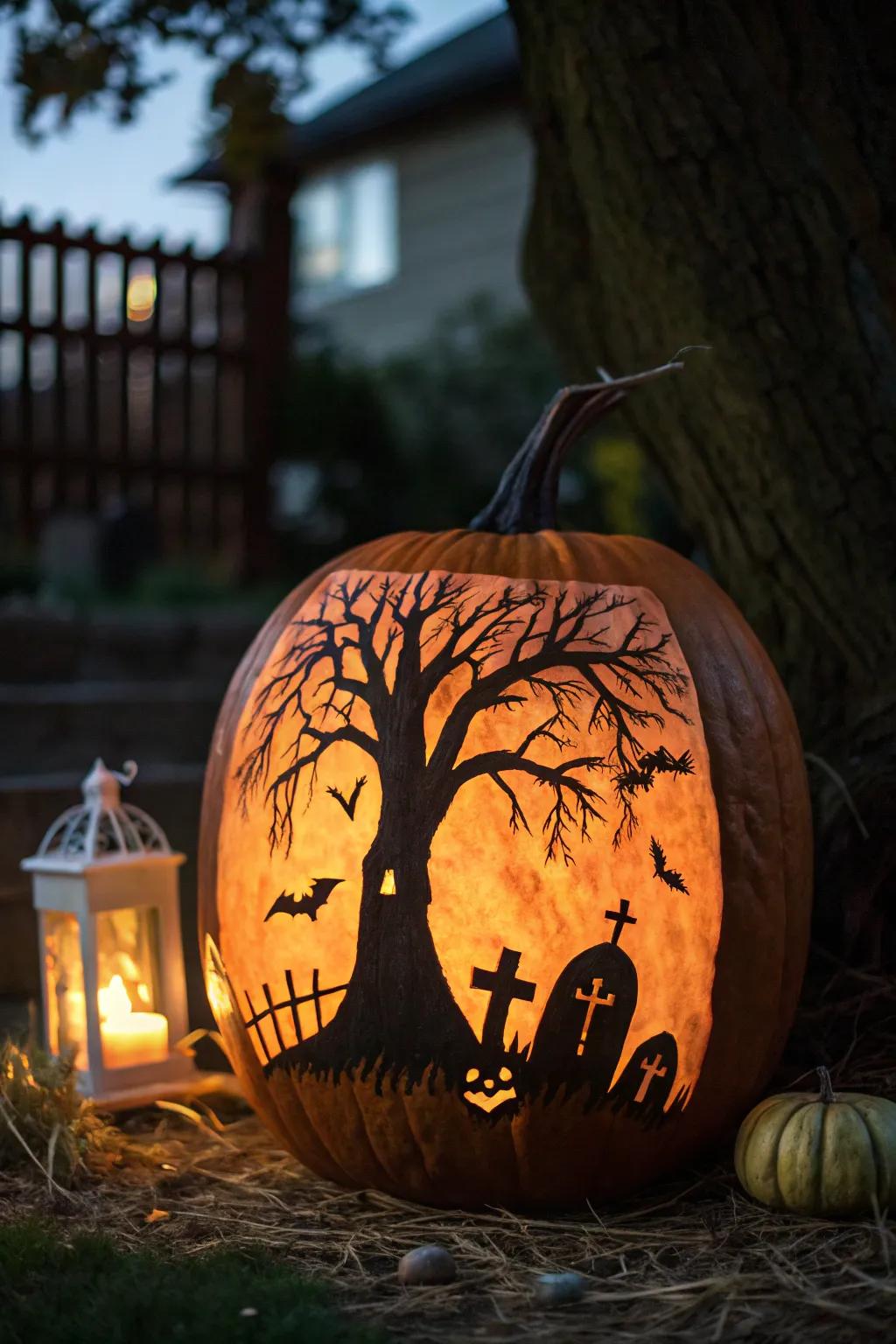 Silhouette pumpkins cast a haunting glow for Halloween.