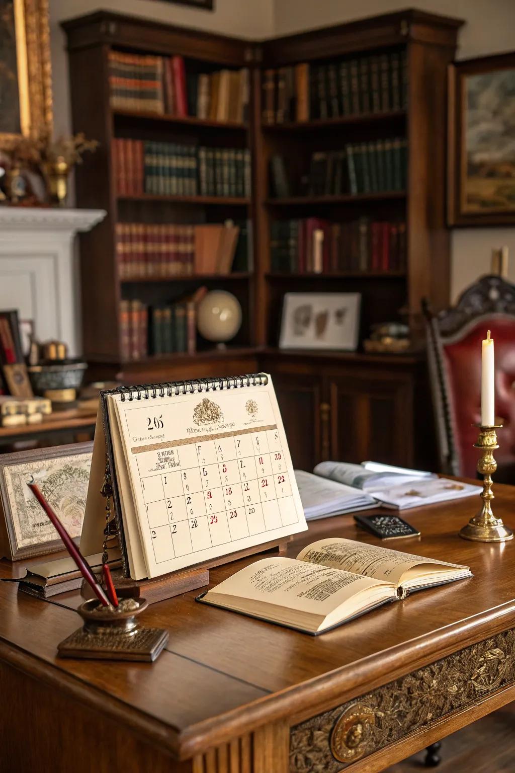 A vintage calendar that adds charm and nostalgia to your study