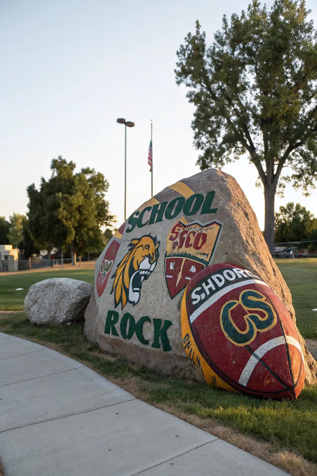 A spirited sports-themed rock painting showcasing team pride.