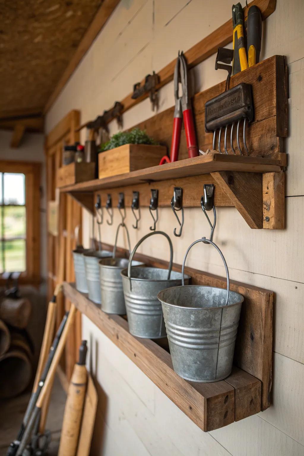 Elevate your garden tool organization with artisanal hanging baskets—craftsmanship meets practicality.
