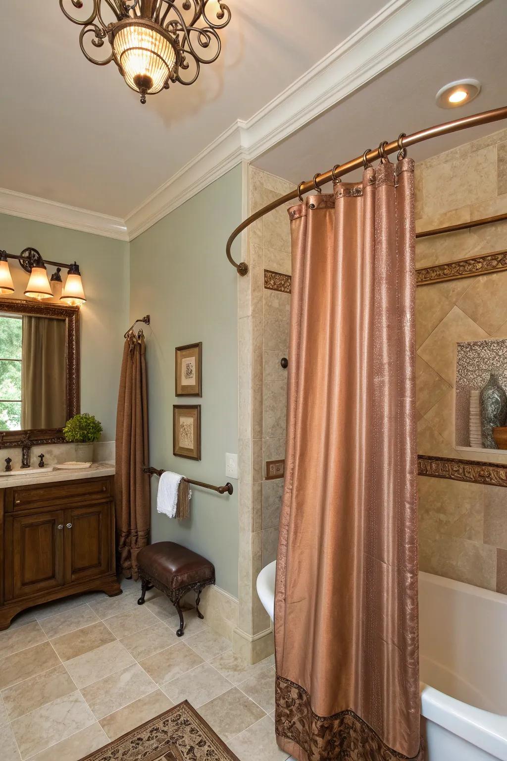 Copper rods add warmth and a luxurious touch to bathrooms.