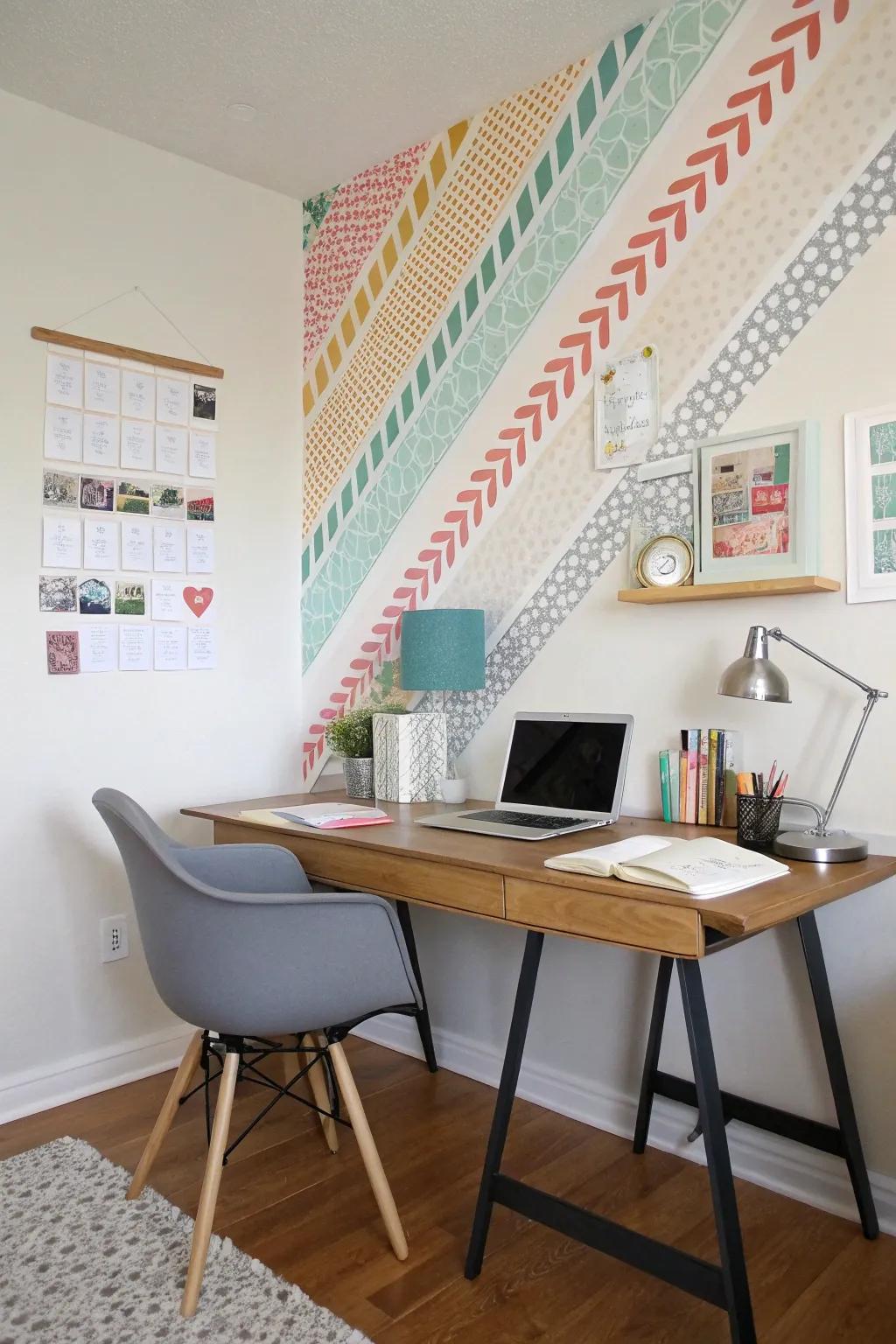 Create depth with layered washi tape overlays in your workspace.