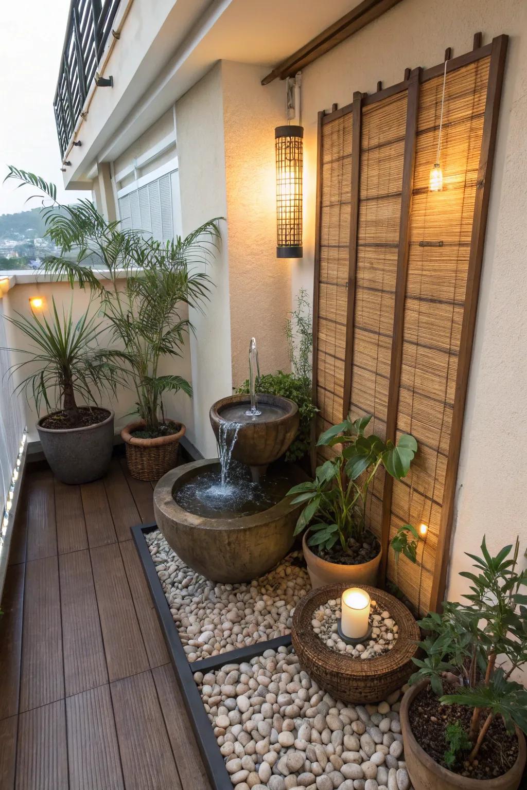 A water feature adds a calming presence.