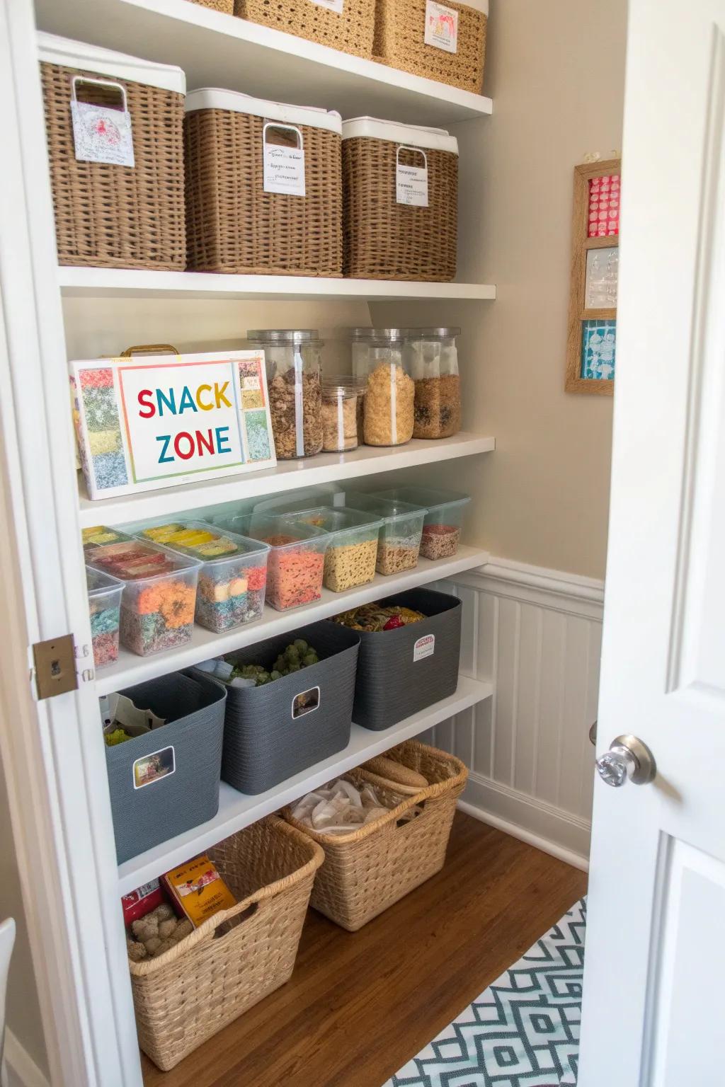 A snack zone makes treats easily accessible for everyone.