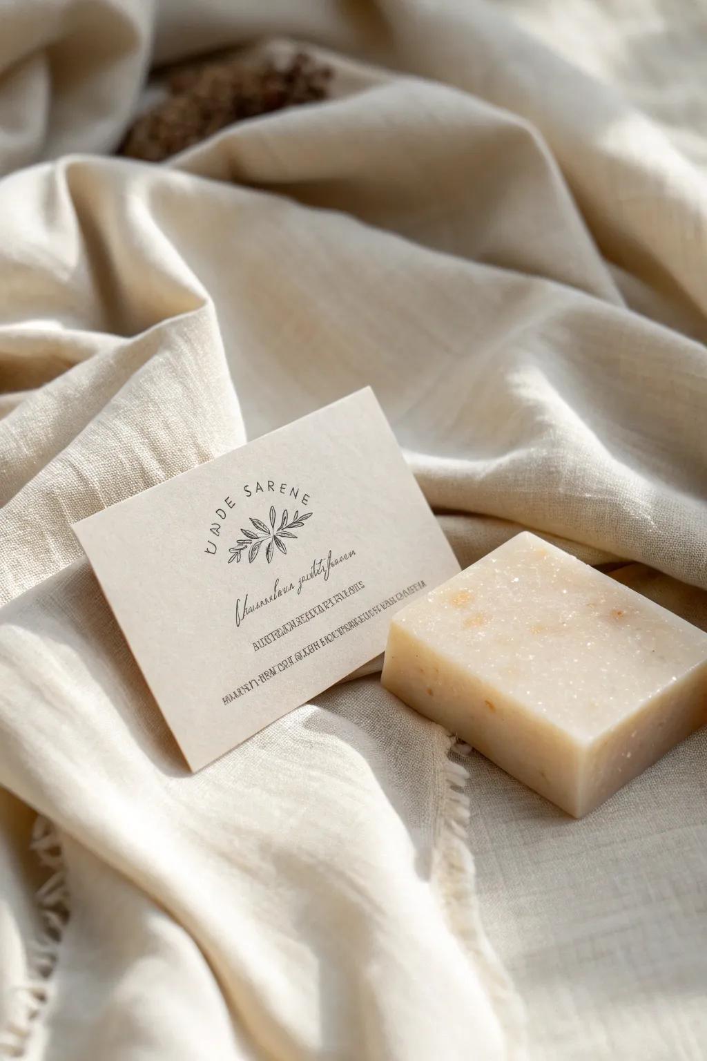 Elevate your brand with the understated elegance of linen-textured business cards. Perfectly paired with luxury soaps.