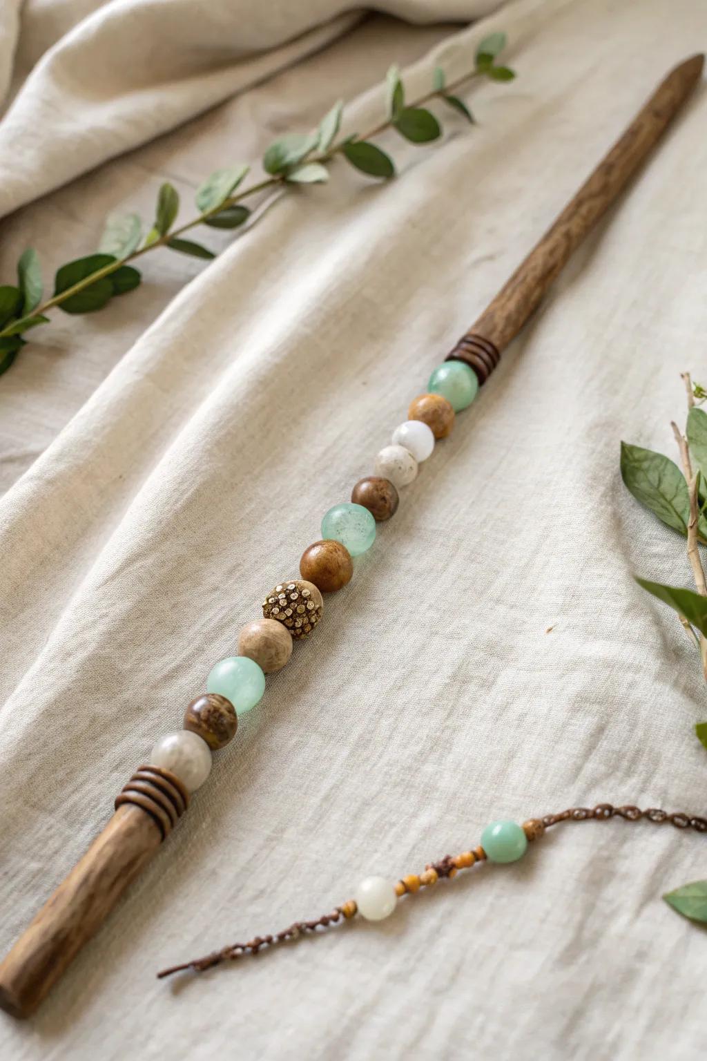Beaded Beauty: Elevate your spirit stick with a touch of bohemian charm.