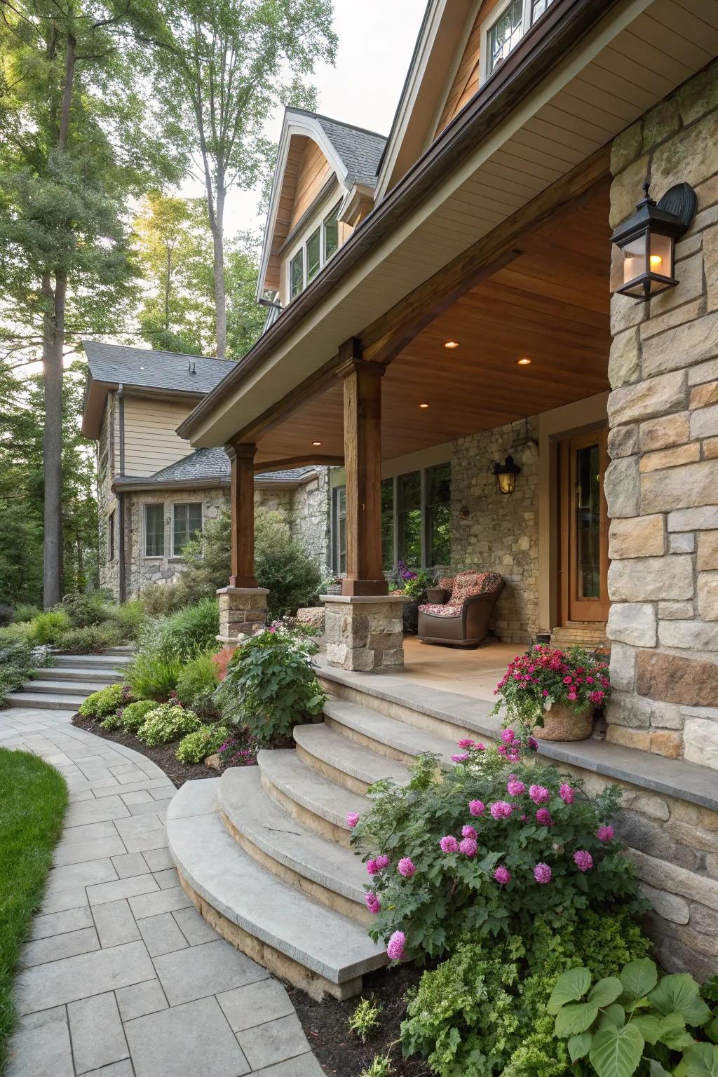 Natural elements bring a grounded and serene vibe to this split foyer porch.