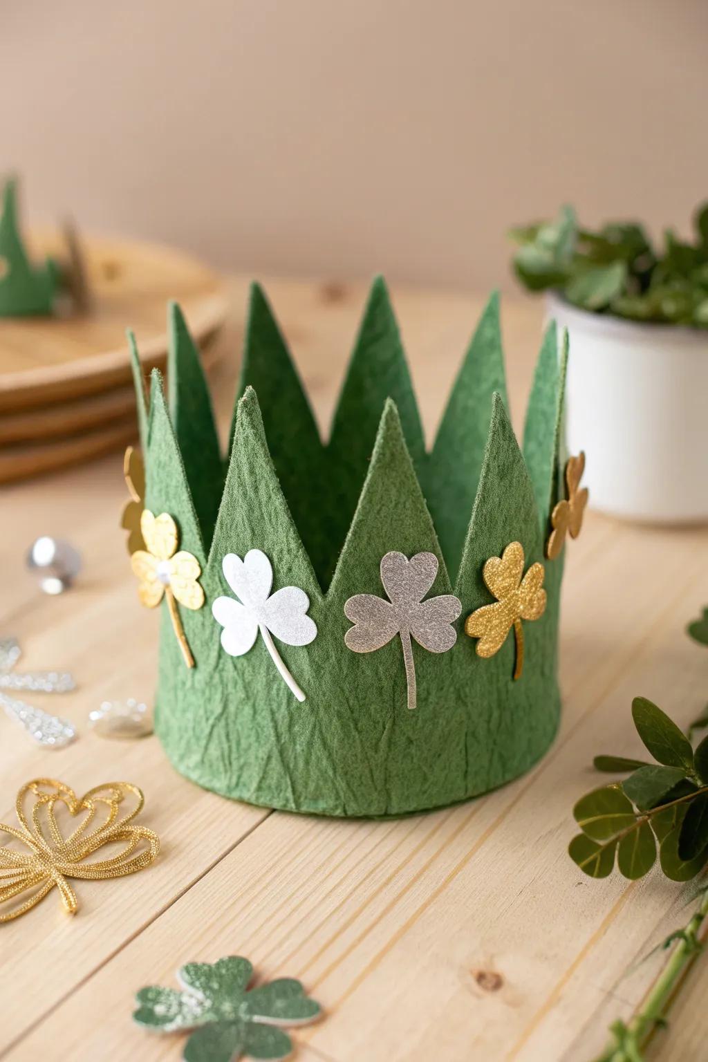 Embrace the charm of handcrafted elegance with this St. Patrick's Day crown, fit for little kings and queens.