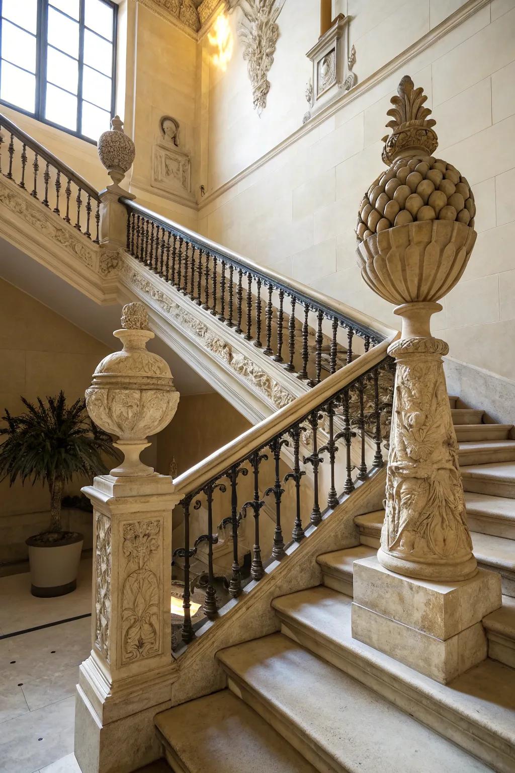 Sculptural art spindles elevate your staircase to a centerpiece.