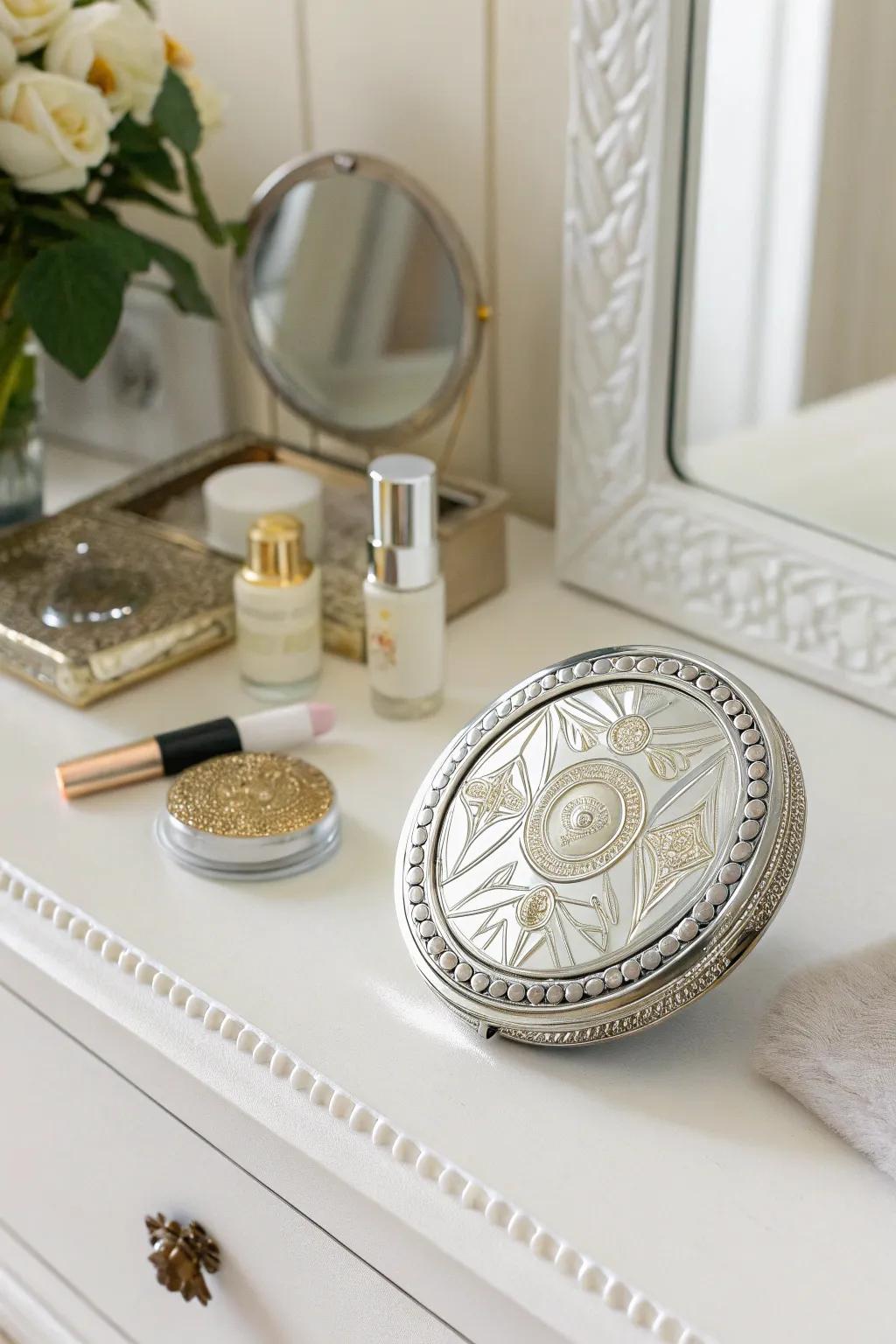 A stylish compact mirror for quick touch-ups.