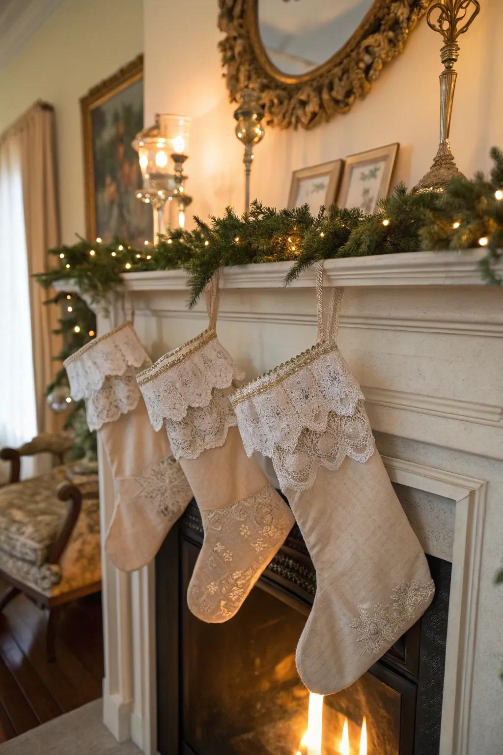 Romantic and elegant lace-trimmed stockings.