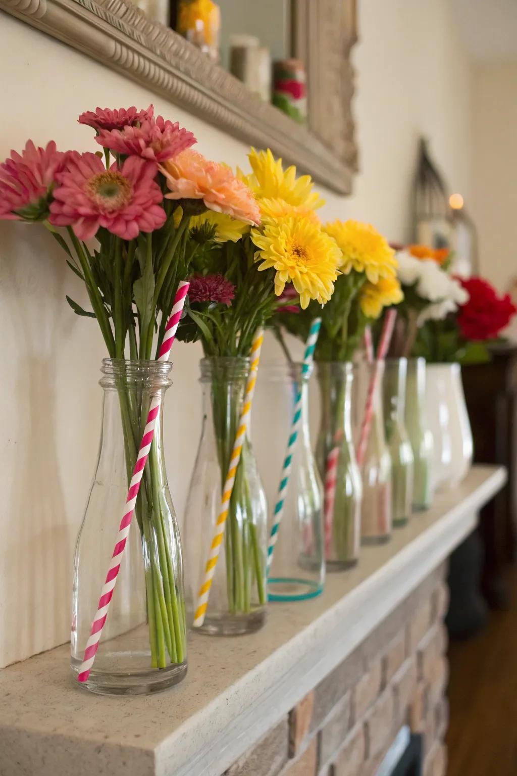 Add flair to your decor with straw vase accents.