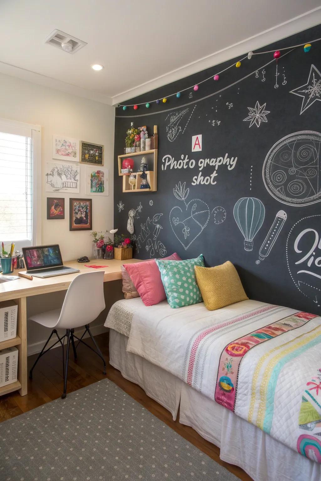 A chalkboard wall that inspires creativity and organization.