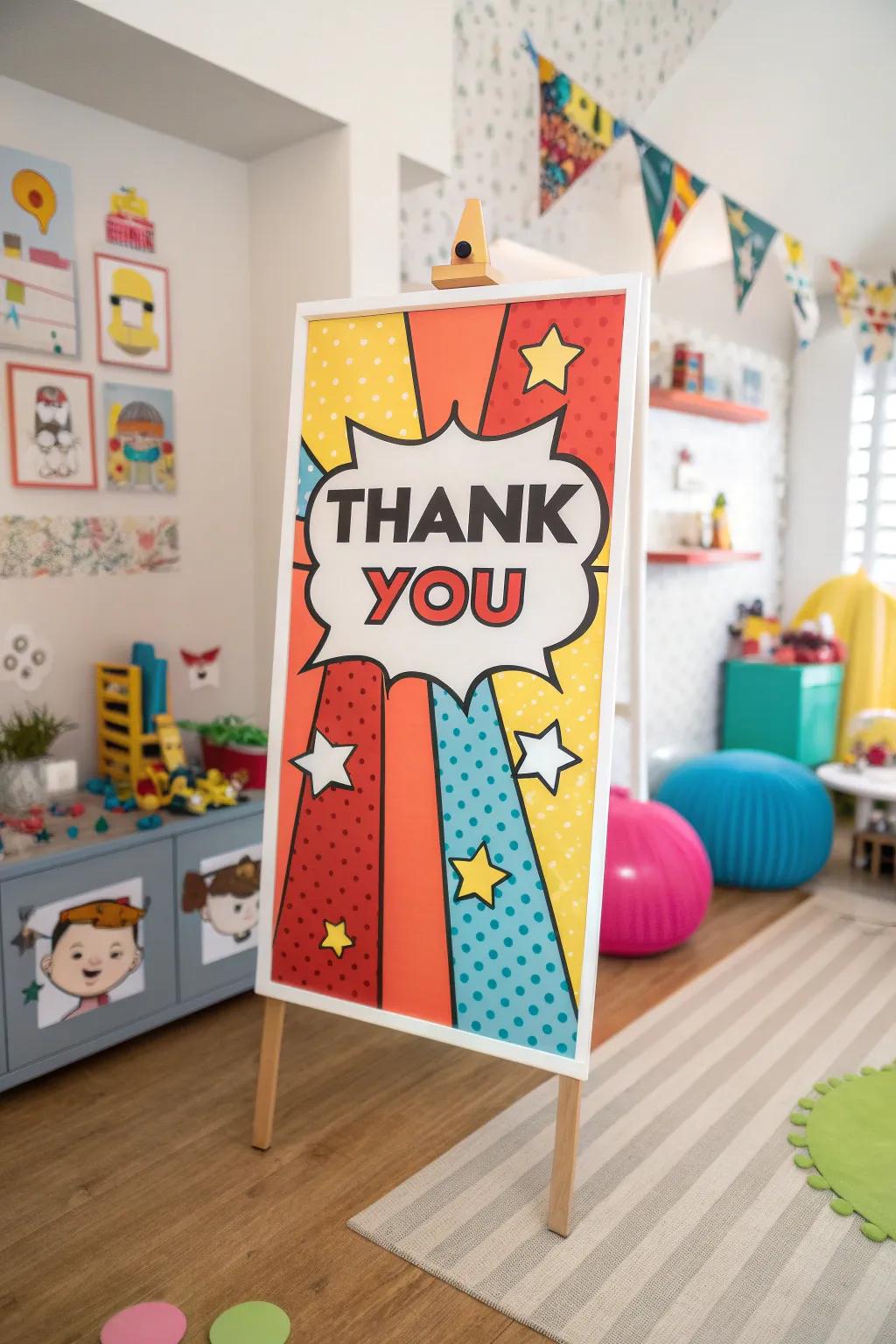 Add humor with a comic strip style thank you poster.