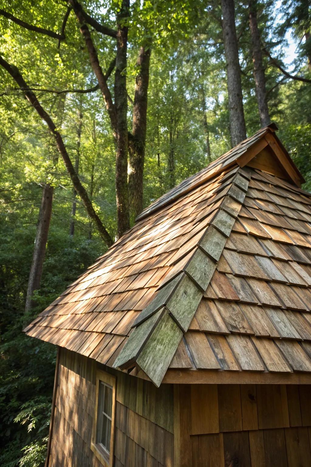 Embrace rustic elegance with a cedar shake roof that harmonizes with nature.