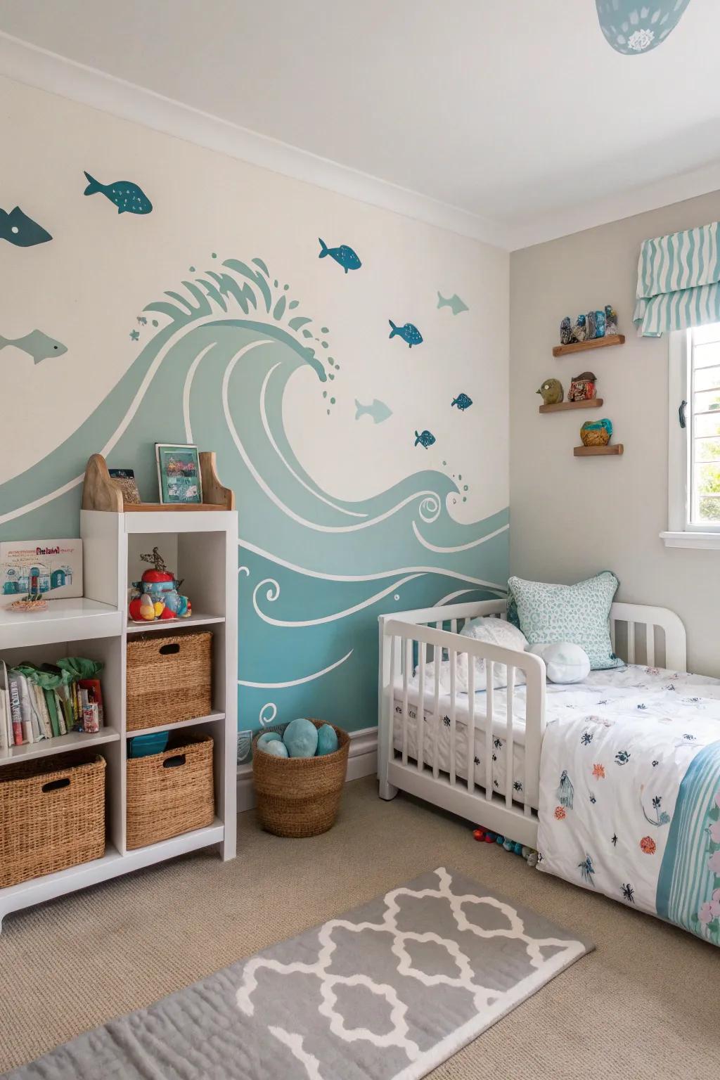 Wave decals add movement and fun to the room.