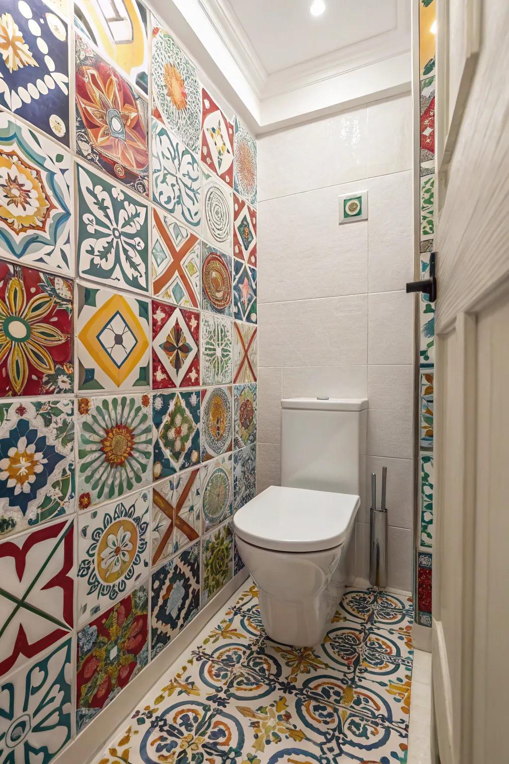 Patterned tiles add visual interest and dynamic energy.