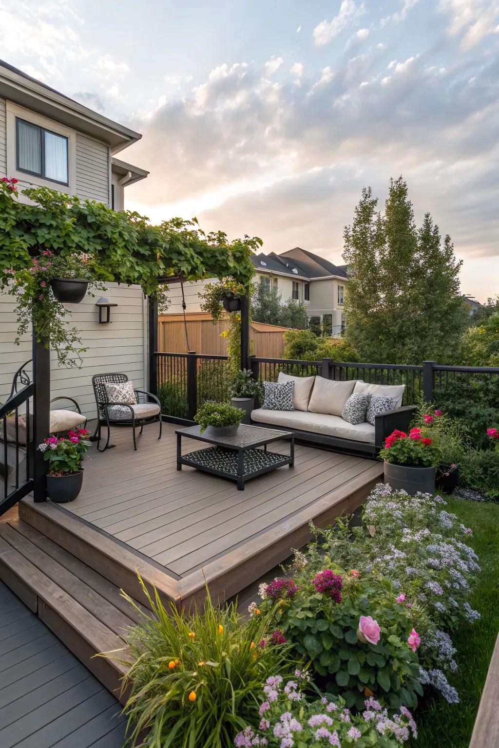 A floating deck adds dimension and style.