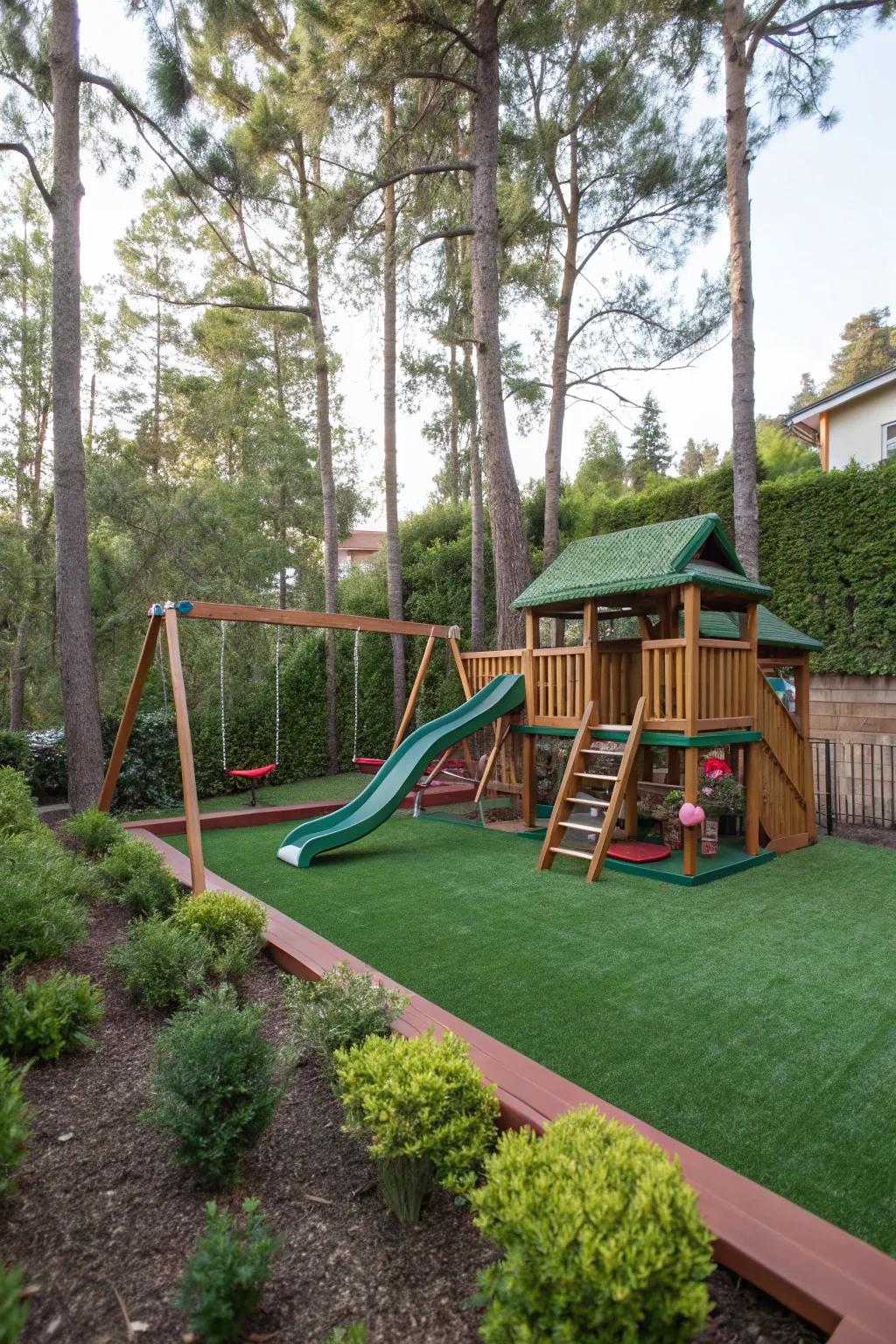 Integrate play structures with turf covers.