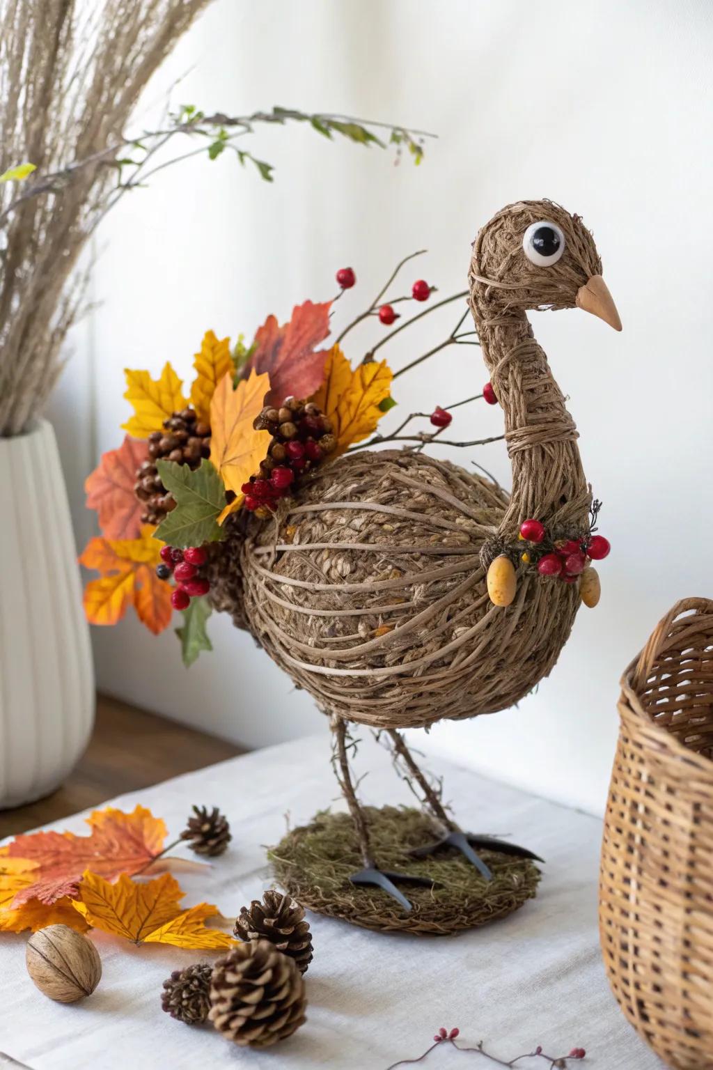 Nature-inspired turkey craft: a charming blend of rustic elegance and minimalist design.