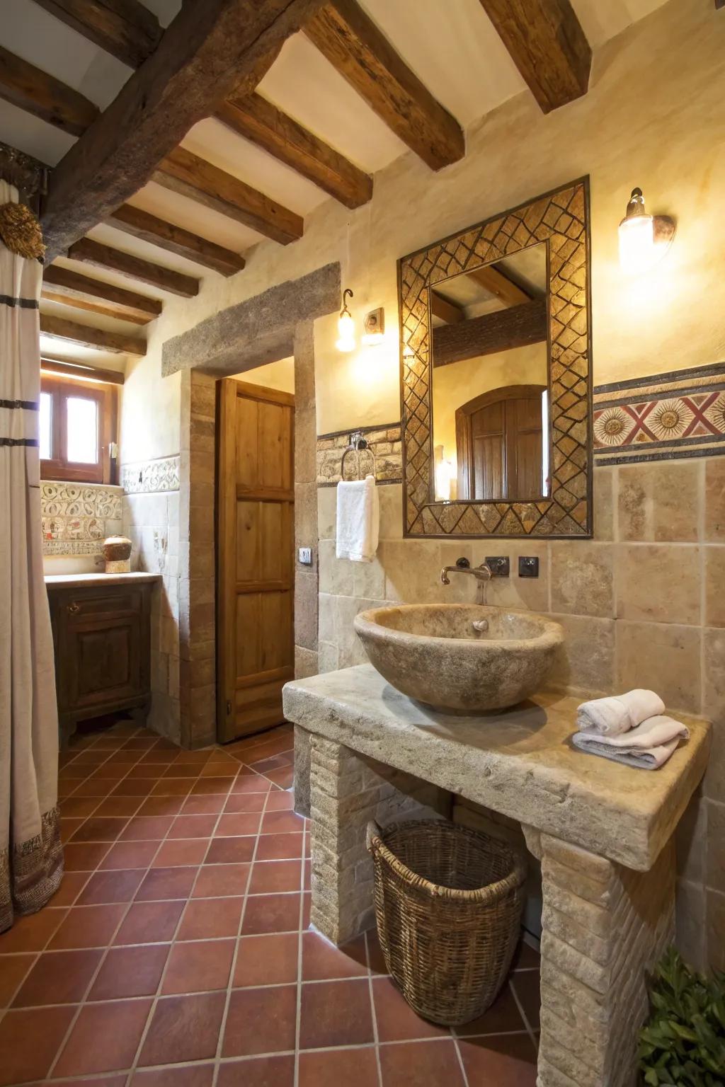 Natural stone sink as a stunning focal point.