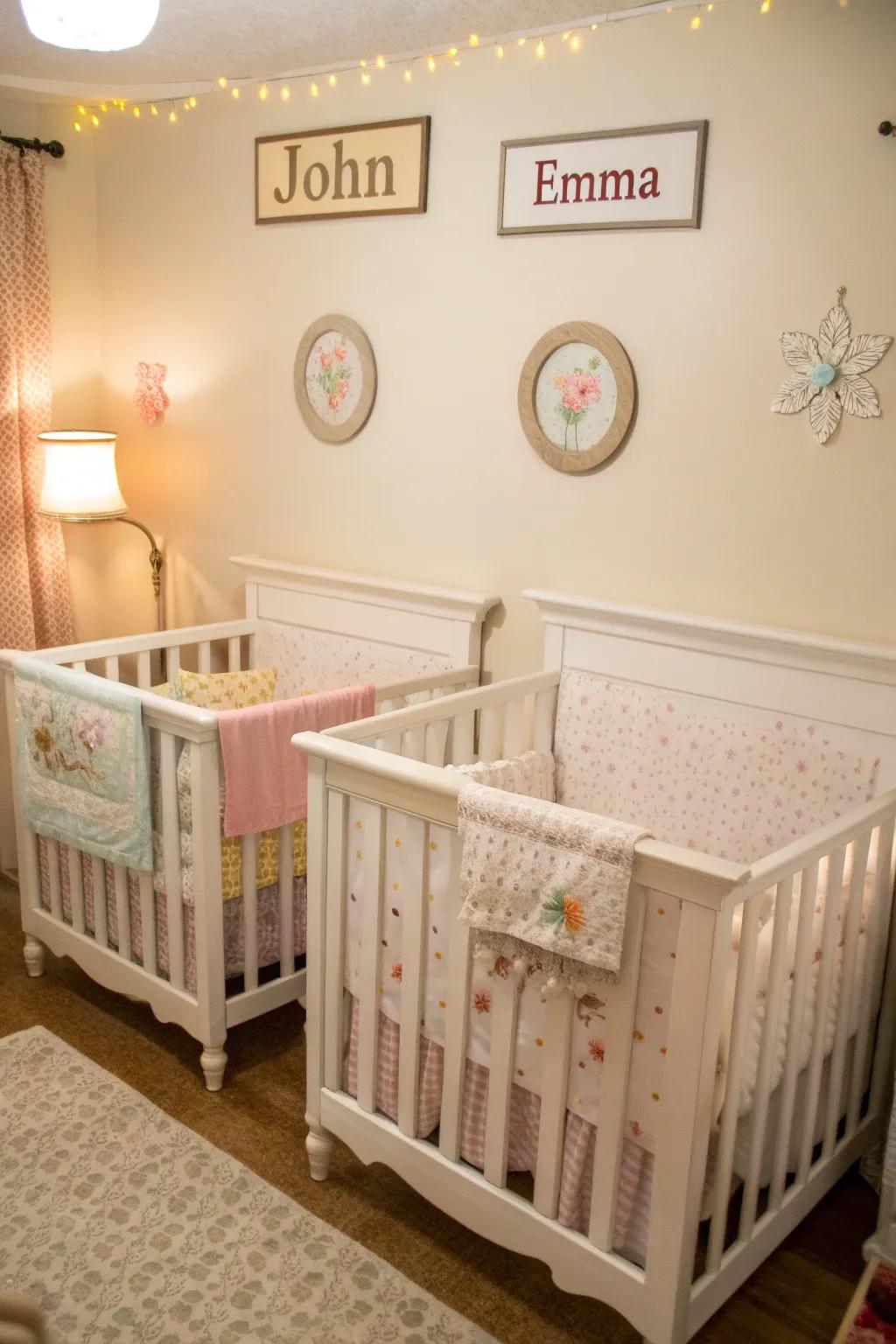 Personal touches with initials add warmth to the nursery.