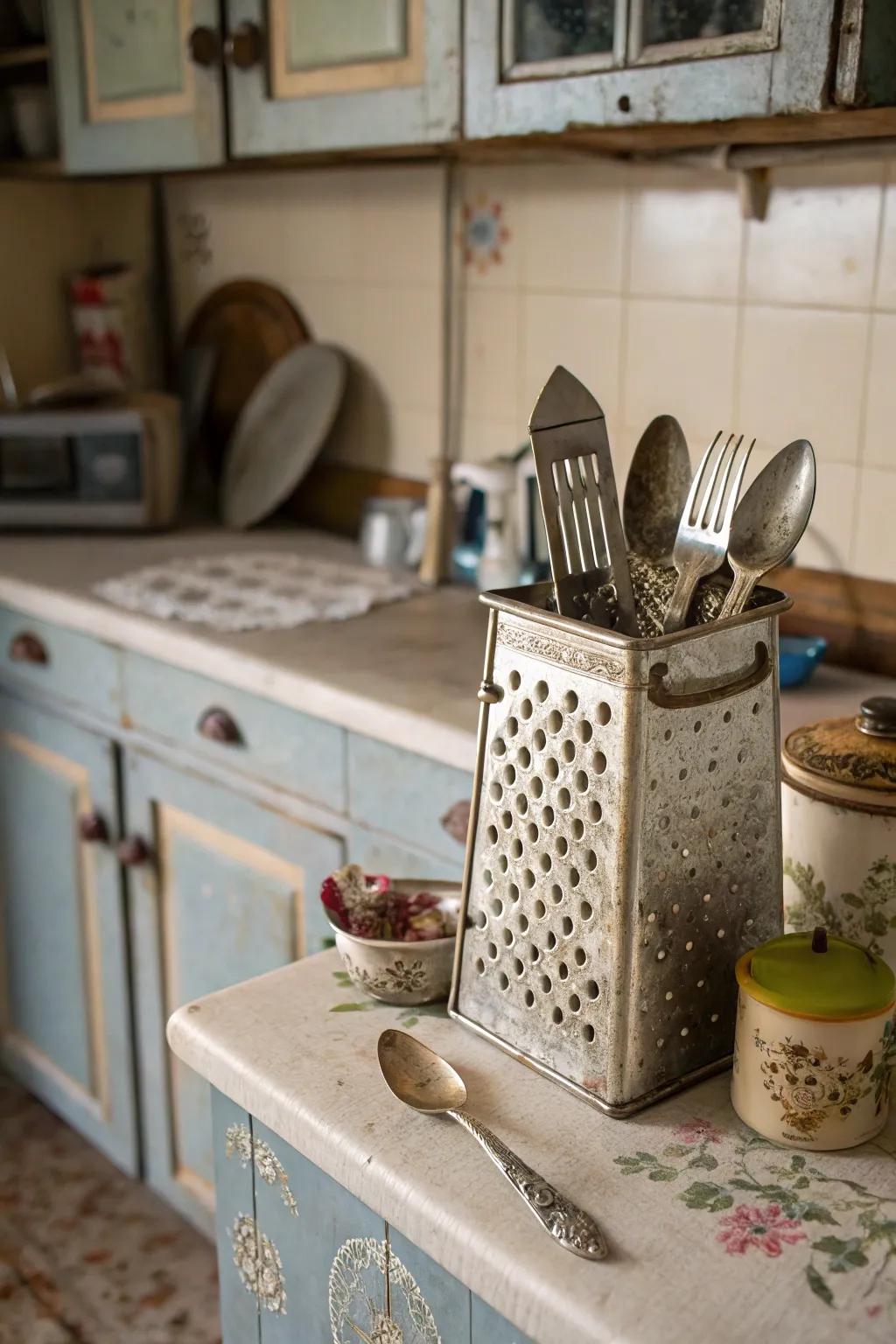 Cheese graters make quirky and functional utensil holders.