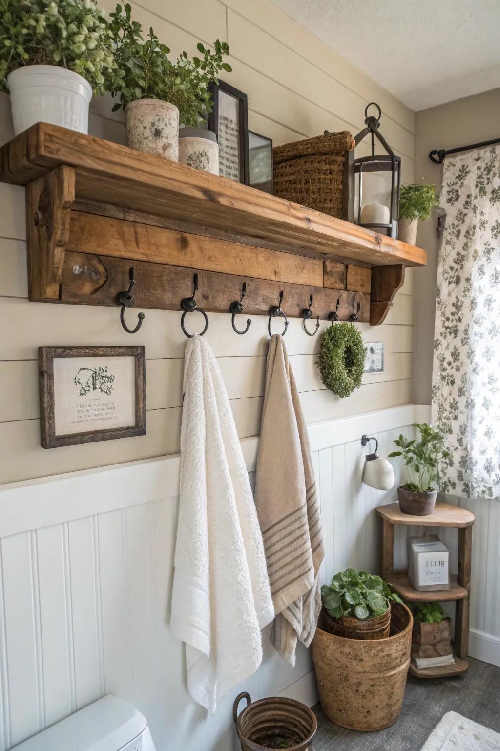 Combine charm and function with a reclaimed wood shelf.