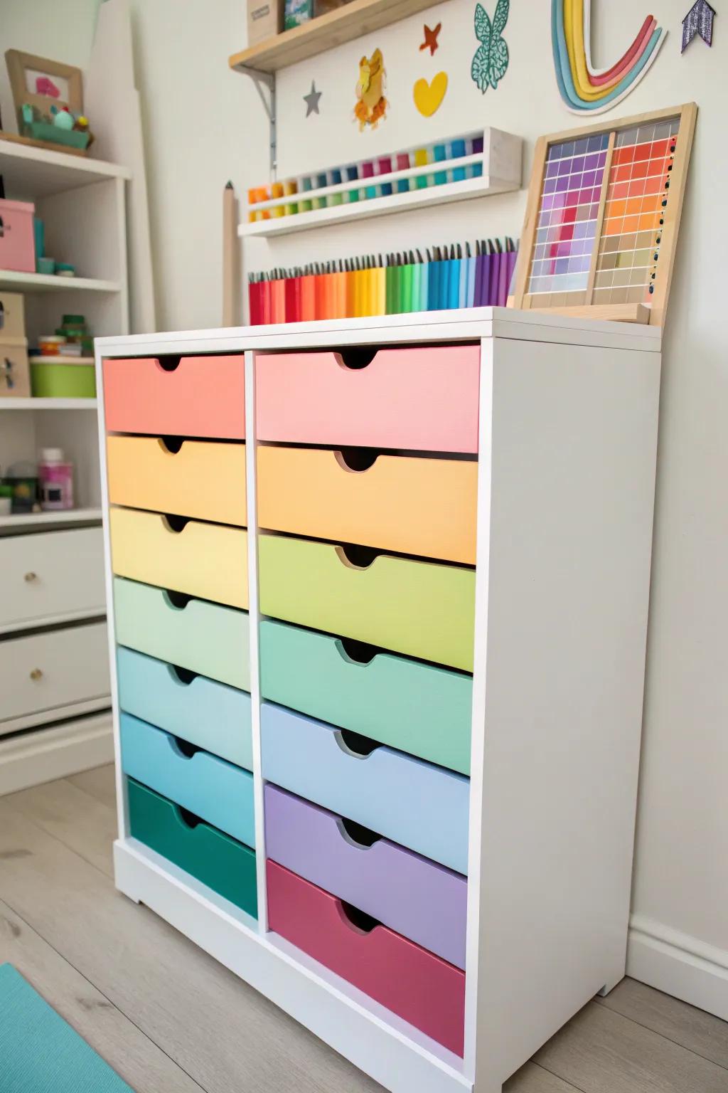 Colorful drawers bring a playful touch to your space.