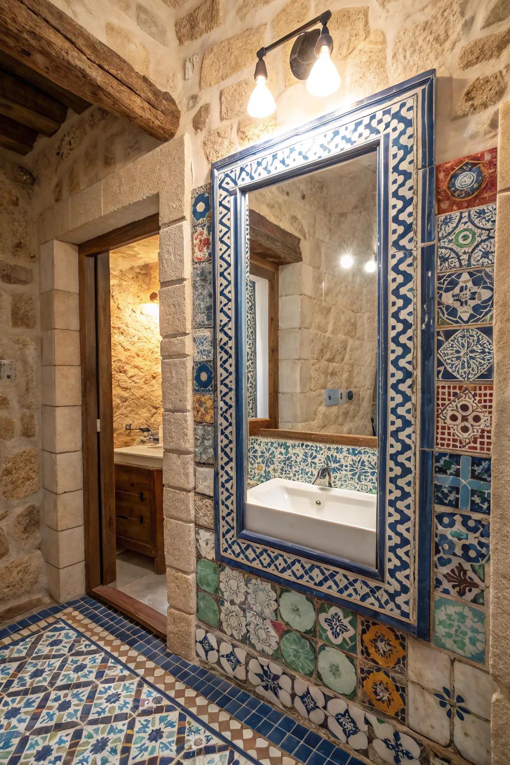 Tiled frames provide texture and pattern, transforming any mirror.