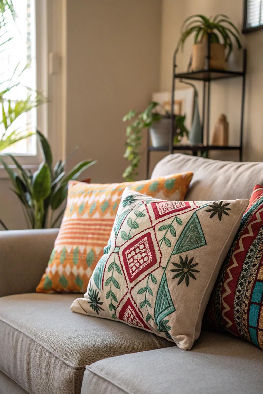 Decorative throw pillows, enhancing comfort and style in home decor.