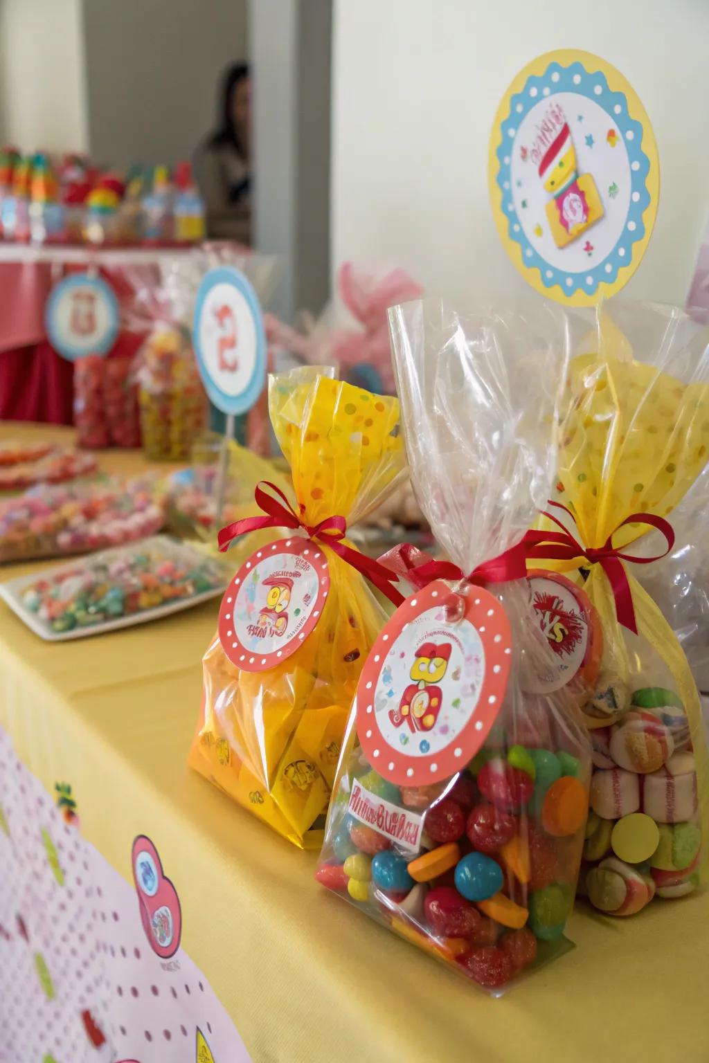 Valentine's Day candy packaging with decorative toppers for a sweet display.