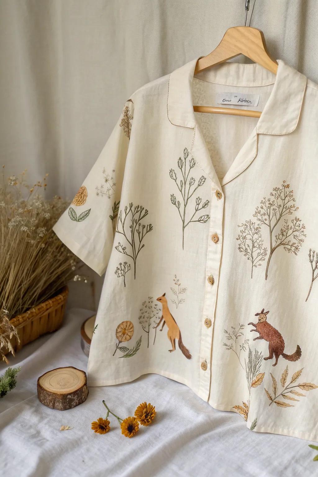 Embrace the magic of fall with whimsical woodland creatures on a minimalist tee, perfect for your Scandinavian-Boho style.