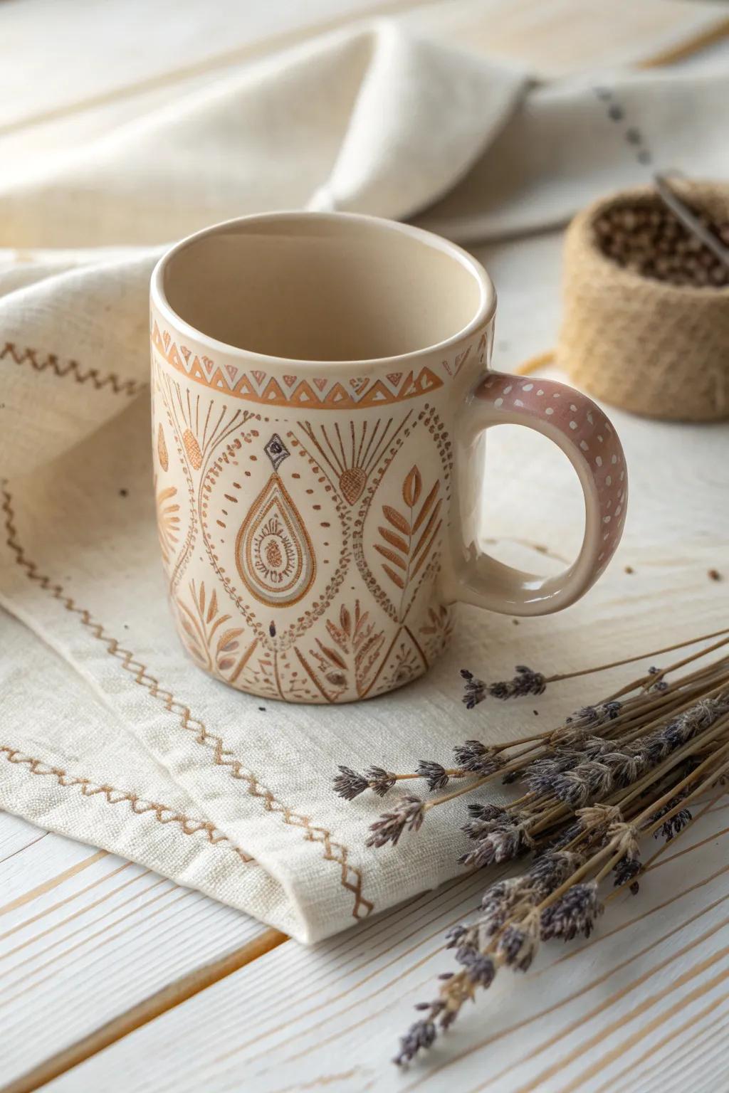 Embrace the beauty of diversity with this artisan mug, where cultural patterns meet minimalist design.
