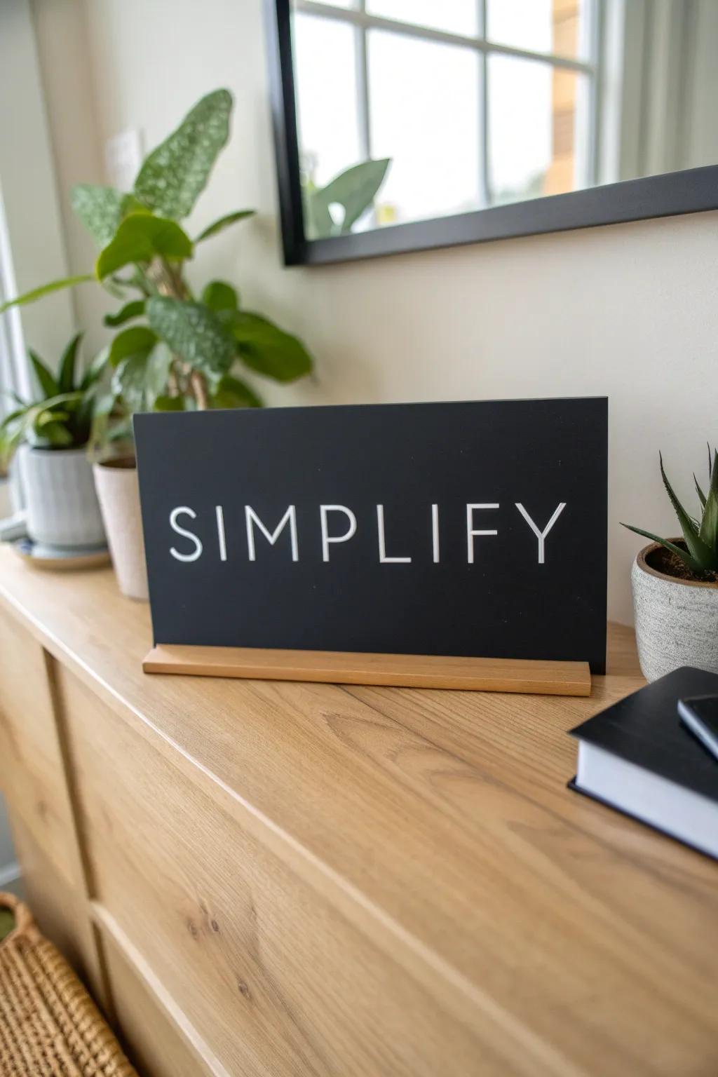 Embrace clarity with this minimalist 'Simplify' vinyl sign, perfect for adding a touch of elegance to your study.