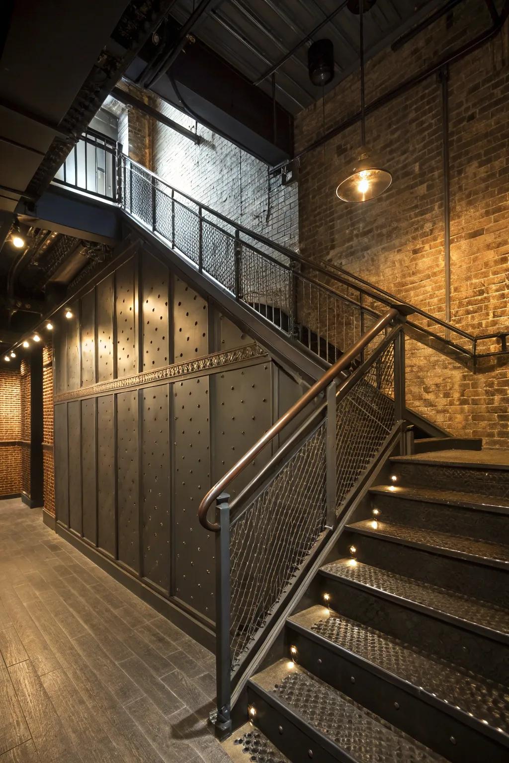 Metal accents for an industrial and edgy stairwell.