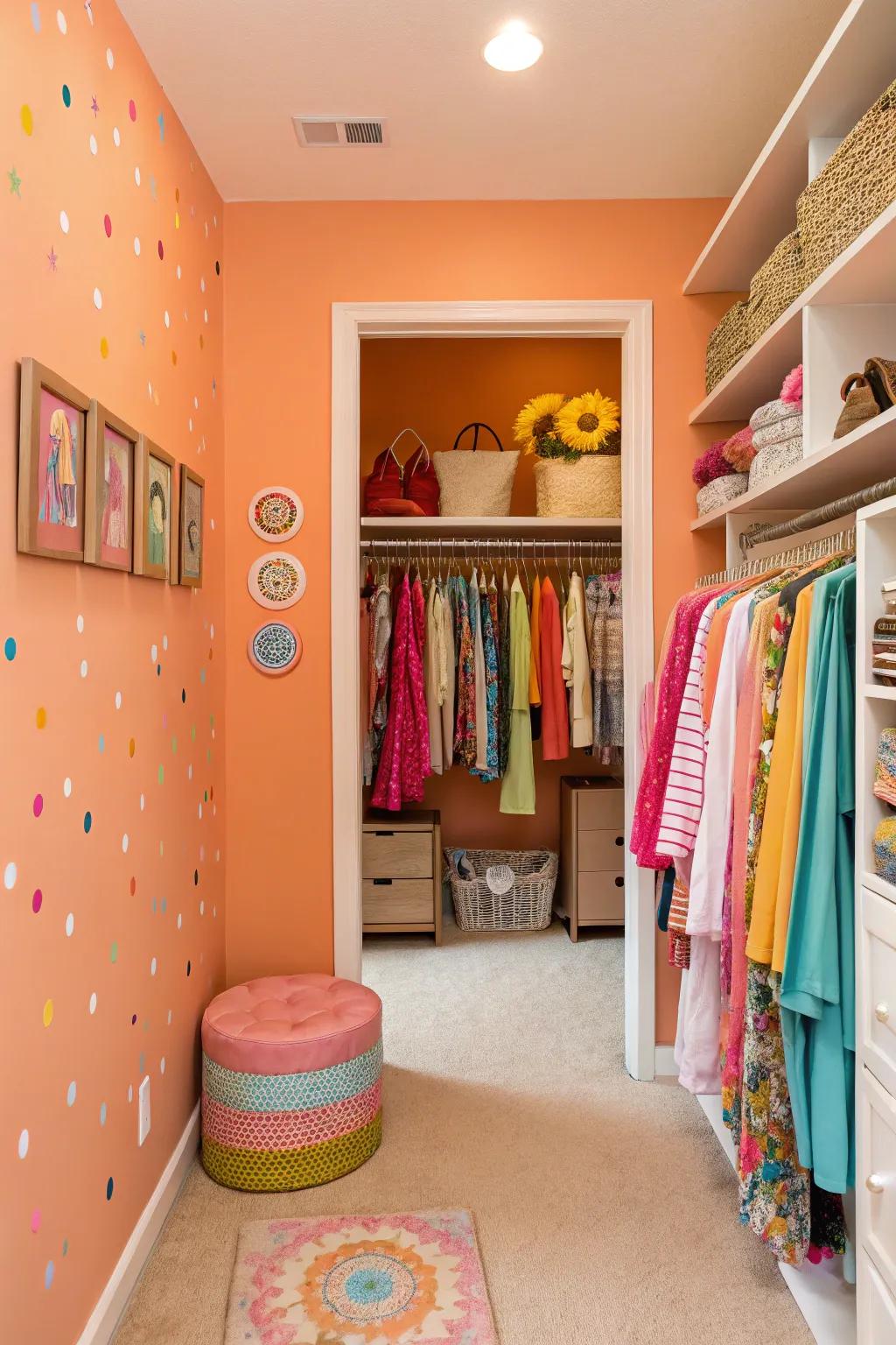 Peach adds cheer and vibrancy to your closet space.