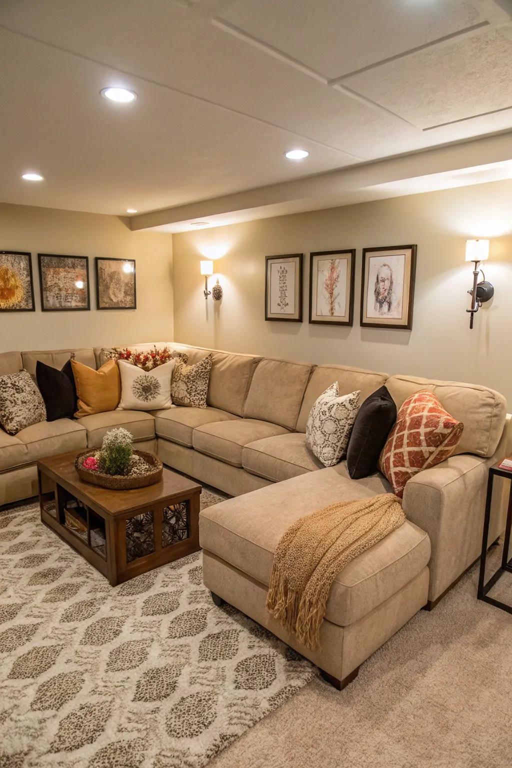 A corner sofa offering cozy seating and efficient space use.